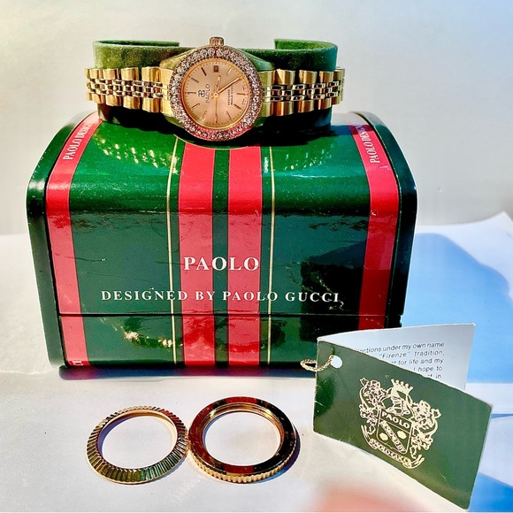 Gucci Multi Bezel Watch Rolex Bracelet Gold Crystal Sapphire Signed Rare - Picture 1 of 9